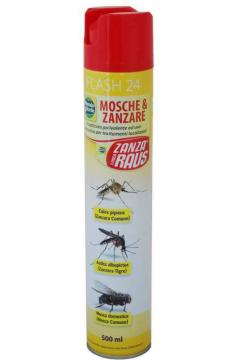 SPRAY INSETTICIDA MOSCHE E ZANZARE ZANZARA TIGRE 500 ML ZANZA RAUS FLASH 24
