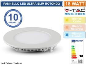 SET 10 PANNELLI V-TAC FARETTO FARO LED VT1807RD ULTRASLIM DA INCASSO 18W ROTONDO