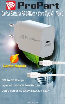 Carica batteria Rapido PD 20W Con Cavo da Tipo-C a Tipo-C 3A