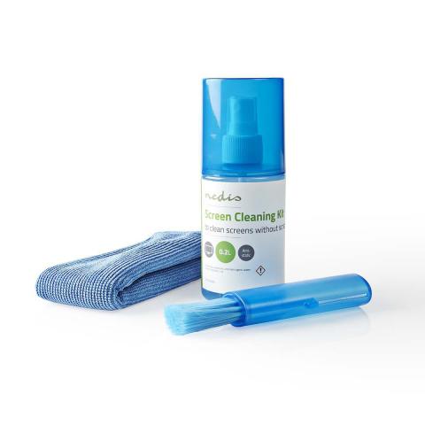 KIT DI PULIZIA 3-IN-1 X SCHERMI CON DETERGENTE DA 200 ML PANNO PULENTE  SPAZZOLA