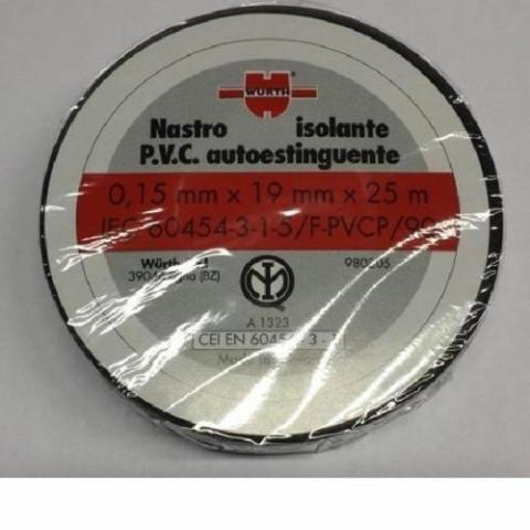 NASTRO ISOLANTE ISOLATO ELETTRICISTA PVC NERO.19MM 25MT wurth