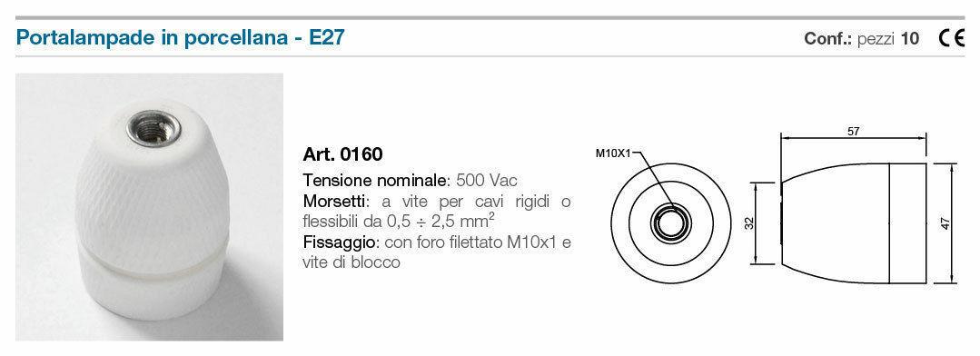 PORTALAMPADE E27 IN PORCELLANA BIANCO DECORATO CON VITE DI BLOCCO 10 - FAI 0160
