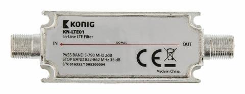 Filtro DVB-T/T2 LTE 822 - 862 MHz Perdita di Inserzione: -2,7 dB- 5412810297979