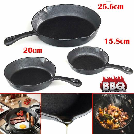 kit 3 pezzi Padella in ghisa, colore: nero, 25 cm / 20 cm / 15,8 cm