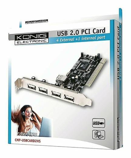 KONIG CMP-USBCARD2HS USB 2.0 PCI CARD SCHEDA ESPANSIONE PORTE 4-1 PC COMPUTER