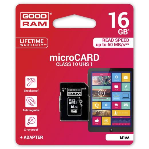 microSD 16GB CARD class 10 UHS I - adapter - retail blister