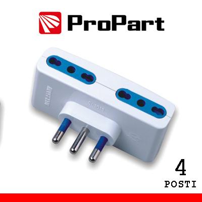 PROPART adattatore 4 prese bipasso spina 16A 220-240 volt CE bianco lif pes1013w