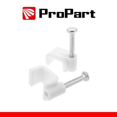 PROPART Graffe fermacavo con chiodini per Cavo PIATTO 5mm Bianca 100pz