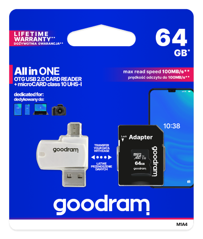 microSD 64GB CARD class 10 - adpter - card reader - blister