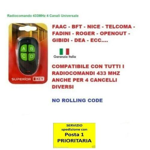 TELECOMANDO PER CANCELLO AUTOMATICO 433MHz RADIOCOMANDO UNIVERSALE PER CANCELLI