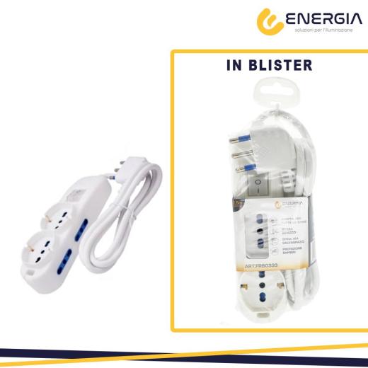 ENERGIA Multipresa 2 univ 4 bip 10/16asp 16a int. lum. cavo 1.5m bia