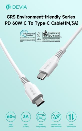 Cavo Certificato GRS da Tipo C a C 60W 3A 1 Metro PD