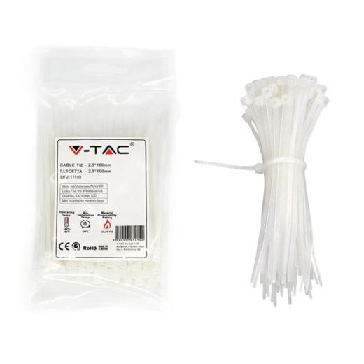 Fascetta 2.5 x 100mm bianco 100 pcs/pack - v-tac