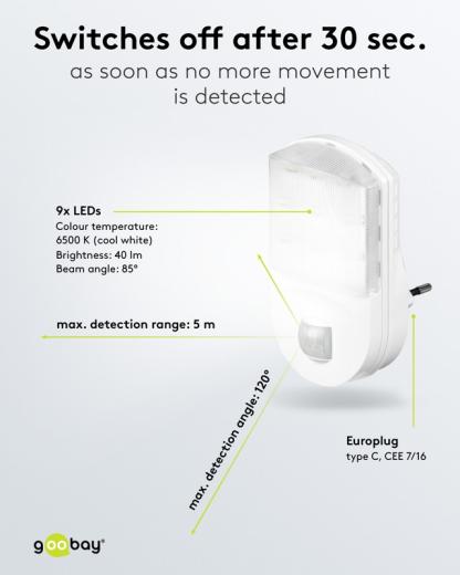 Lampada Notturna LED Sensore Movimento PIR Bianco Freddo 6500K 5m