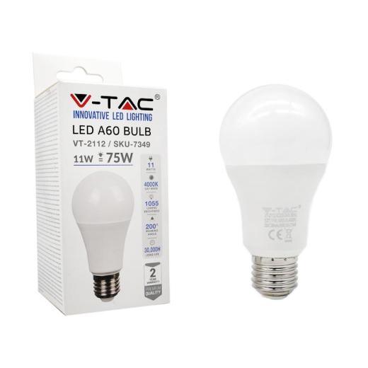 Led lampadina 11w e27 a60 plastica 4000k - v-tac