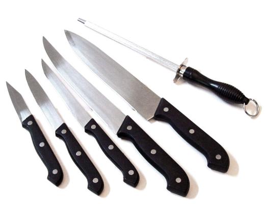 SET KIT COLTELLI INOX AFFILACOLTELLO TAGLIERE DA CUCINA RISTORANTE CAMPING FAITE