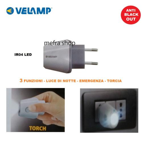 LAMPADA PUNTO LUCE NOTTE LED ANTI BLACK OUT TORCIA EMERGENZA 3 FUNZIONI ELETRAL.
