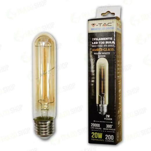 LAMPADINA LED - 2W T30 E27 FILAMENTO AMBRA BIANCO CALDO 2200 - Calda - XXAPES