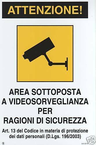TARGA ALLUMINIO 20X30 AREA VIDEOSORVEGLIATA CARTELLO INSEGNA