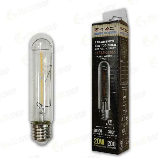 LAMPADINA LED - 2W T30 E27 FILAMENTO BIANCO CALDO 2700K - Calda - XXAPEA