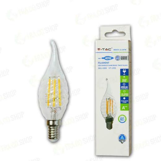 LAMPADINA LED FILAMENTO SPIRALE CANDELA FIAMMA 4W E14 BIANCO - Calda - XXARHP