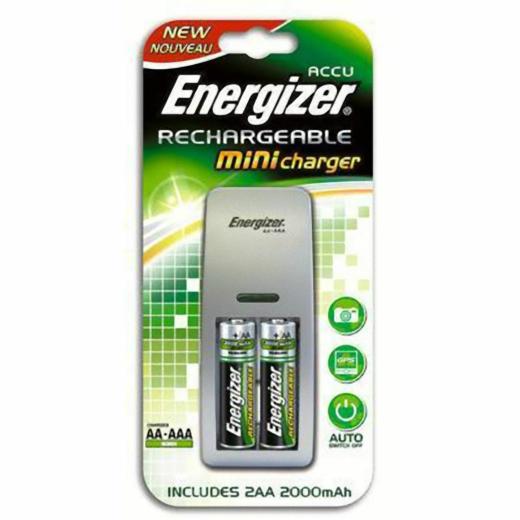 CARICABATTERIE CON PILE RICARICABILI CARICA BATTERIA AA AAA STILO MINI ENERGIZER