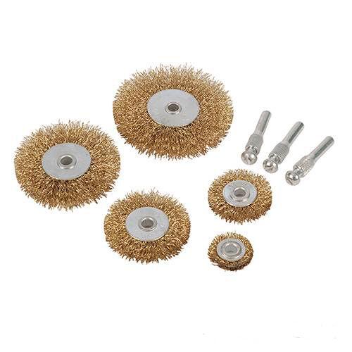 SET KIT 5 SPAZZOLE CIRCOLARI ROTATIVE MINI SPAZZOLA DISCO FILO ACCIAIO x TRAPANO