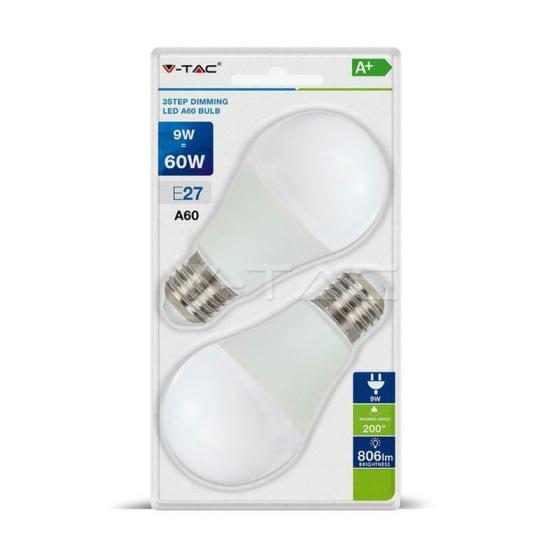 LAMPADINA LED E27 9W BULB A60 3 STEP DIMMERABILE BIANCO 2PZ/ - Fredda - XXSPMX