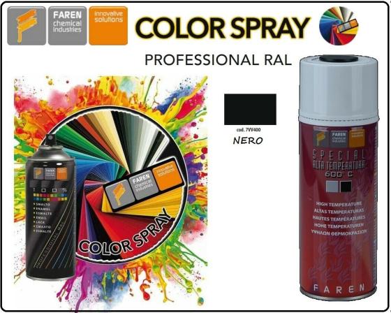 VERNICE ALTA TEMPERATURA 600 SPRAY COLOR BOMBOLETTA NERO FAREN 400ML PITTURA