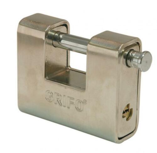 LUCCHETTO SICUREZZA CORAZZATO MM 90 GRIFO DOM MOLLE INOX ANTISCASSO ANTIFURTO