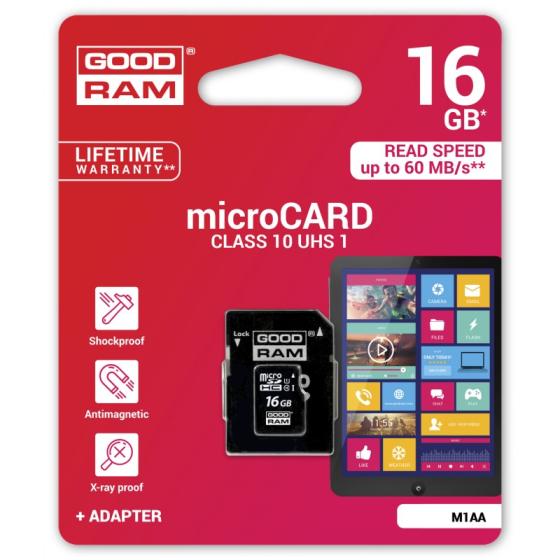 microSD 16GB CARD class 10 UHS I - adapter - retail blister