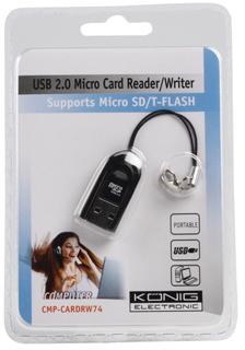 Konig CMP-CARDRW74 Micro SD/TF USB 2.0 Card Reader, Nero/Antracite