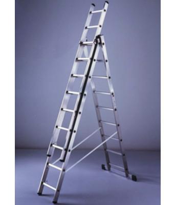 SCALA COMBINATA IN ALLUMINIO A 3 ELEMENTI 9 GRADINI 254/592 CM