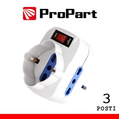 Propart PRESA TRIPLA con INTERRUTTORE 2x16A BIVALENTI 1xSCHUKO -SPINA ROTANTE