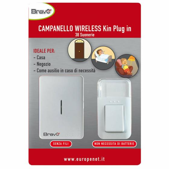 CAMPANELLO SENZA FILI WIRELESS 100MT DI PORTATA 38 SUONERIE - BRAVO kin plug in