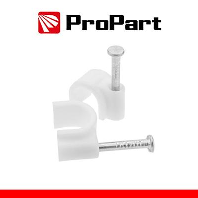 PROPART Graffe fermacavo con chiodini per Cavo TONDO 5mm Bianca 100pz