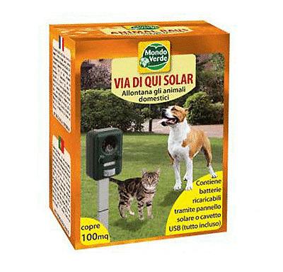 Disabituante Cani e Gatti Ad Ultrasuoni IP 44 Ricarica Solare o USB Mondo Verde-
