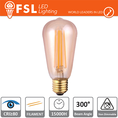 LAMPADA EDISON FILAMENTO AMBRA - 6W 2200K E27 650LM