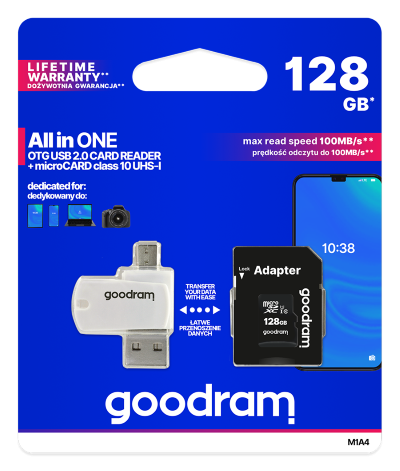 microSD 128GB CARD class 10- adpter - card reader - blister