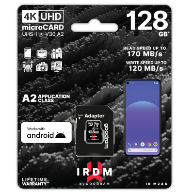 microSD IRDM by GOODRAM 128GB UHS I U3 A2 - adapter