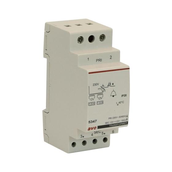 AVE 5347 TRASFORMATORE DI SICUREZZA VNP 230V VNS 12/24V PN15VA 2 MODULI DIN