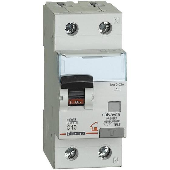 BTICINO GC8813AC10 MAGNETOTERMICO DIFFERENZIALE SALVAVITA 1P-N AC 10A 30mA