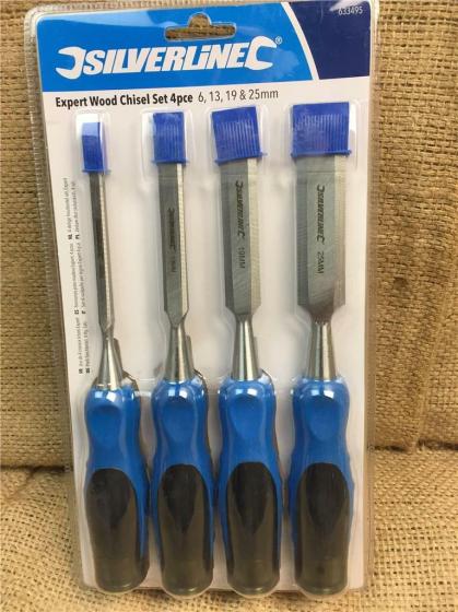 S633495 SET SCALPELLI LEGNO 4 PEZZI TAPPI MARTELLO METALLO