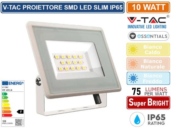 V-TAC VT-4914-W FARO LED SMD 10W ULTRA SOTTILE DA ESTERNO IP65 COLORE BIANCO