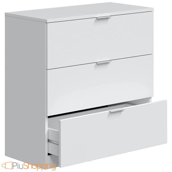 CASSETTIERA 3 CASSETTI COMO MOBILE IN LEGNO BIANCO PER CAMERA DA LETTO SALOTTO