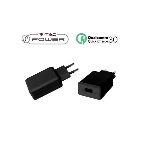ADATTATORE DA VIAGGIO CON USCITA USB QUICK CHARGE 3.0 NERO - V-TAC 8794