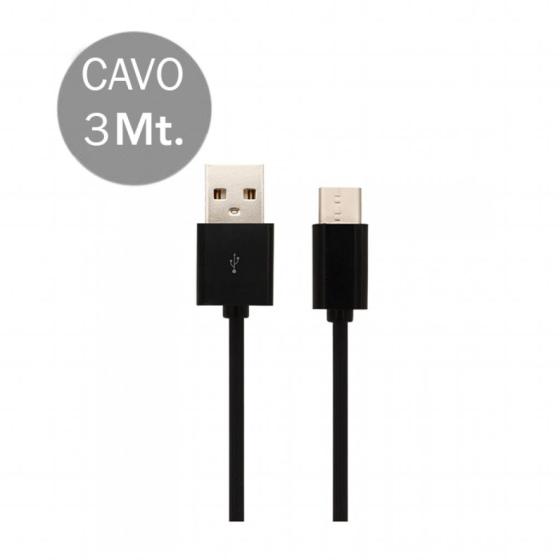 V-TAC Cavo da USB Tipo-C a USB-A 3m Ricarica Rapida 2.4A Colore Nero