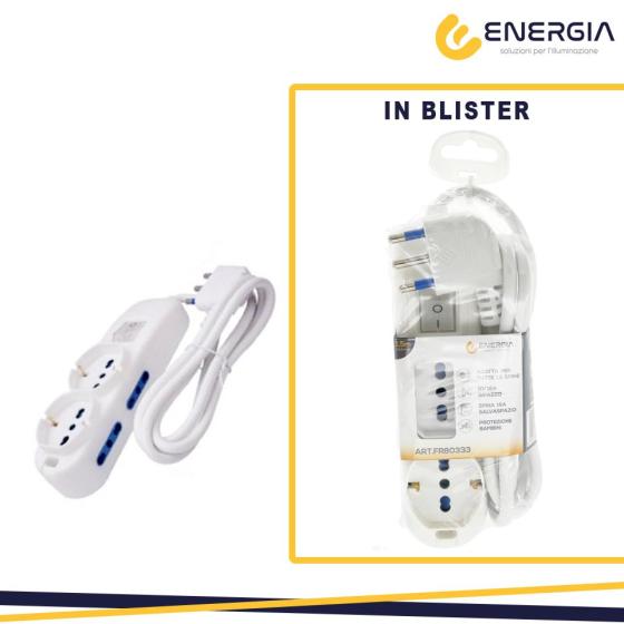 ENERGIA Multipresa 2 univ 4 bip 10/16asp 16a int. lum. cavo 1.5m bia