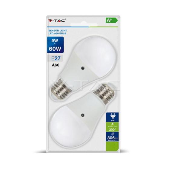 Led lampadina - 9w e27 a60 con sensore crepuscolare  bianco caldo 2 PZ