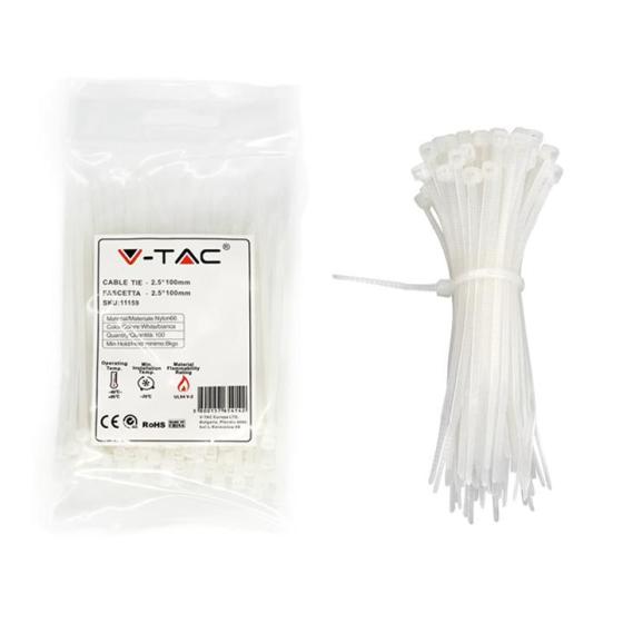 Fascetta 2.5 x 100mm bianco 100 pcs/pack - v-tac